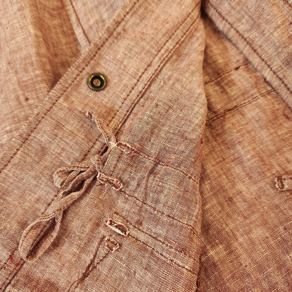 Women Heather Red 100% Linen Snap Buttons Utility Safari Jacket Size 2XL Summer - Picture 11 of 15